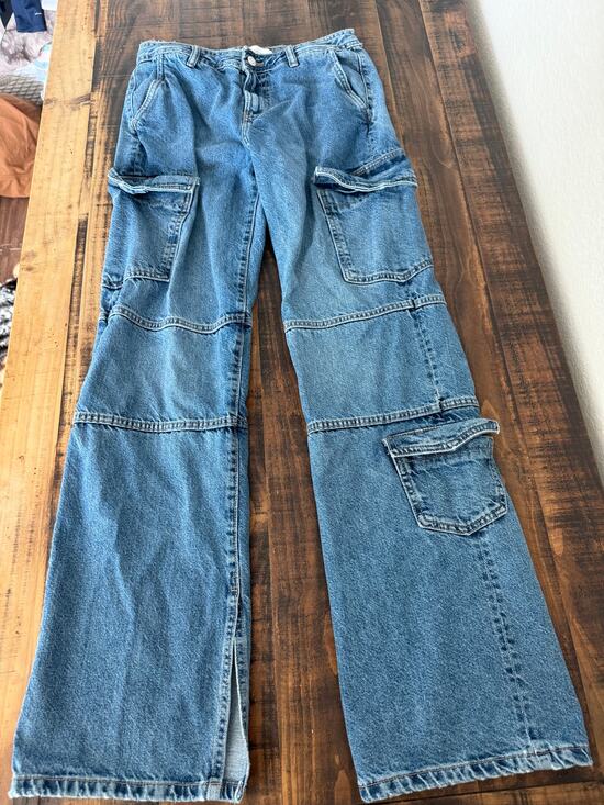 Zara Denim - Zara Women’s Cargo Jeans Size 4 Blue Denim Y2K Utility Wide Leg